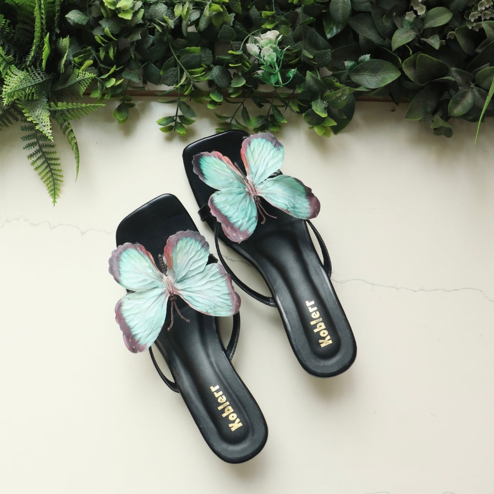 Black with Teal Butterfly Heels