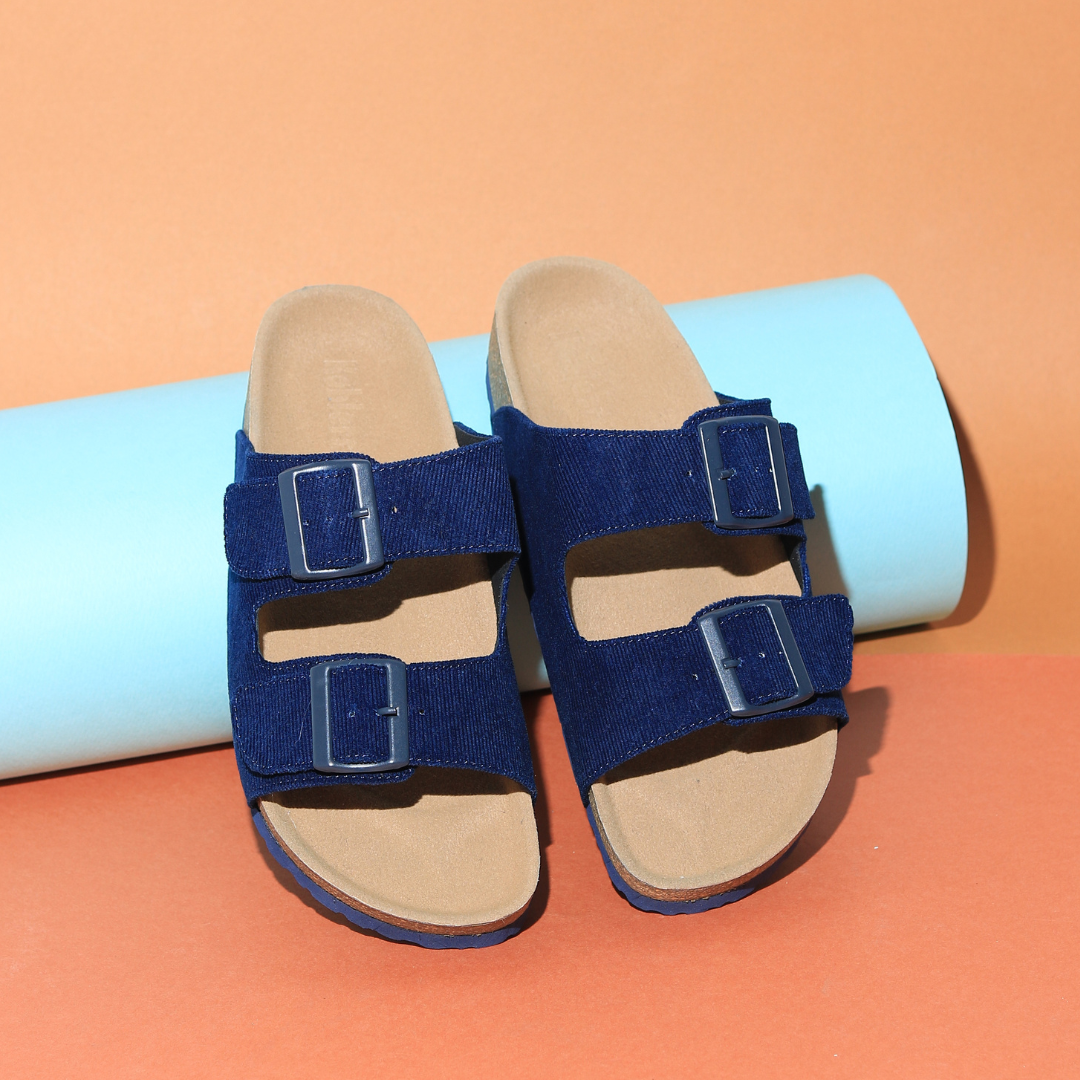 Women’s Corduroy Buckle Slides in Navy