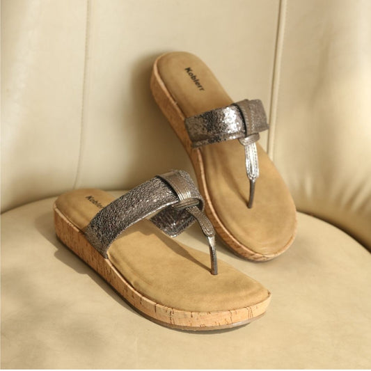 Silver T-Strap Flatform Heel