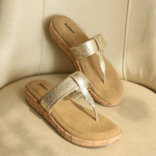 Gold T-Strap Flatform Heel