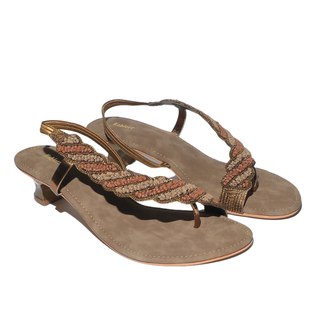 Gold Beaded Asymmetrical Sandals