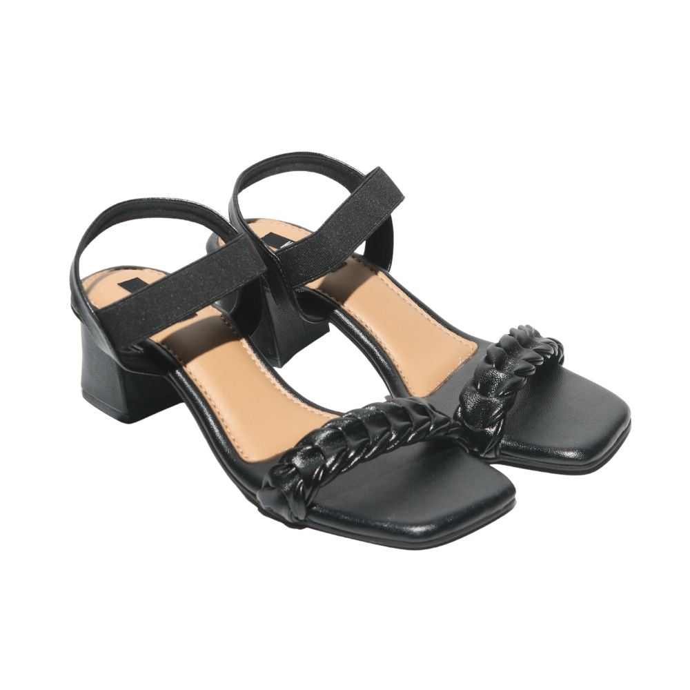 Black Braided Block Heels