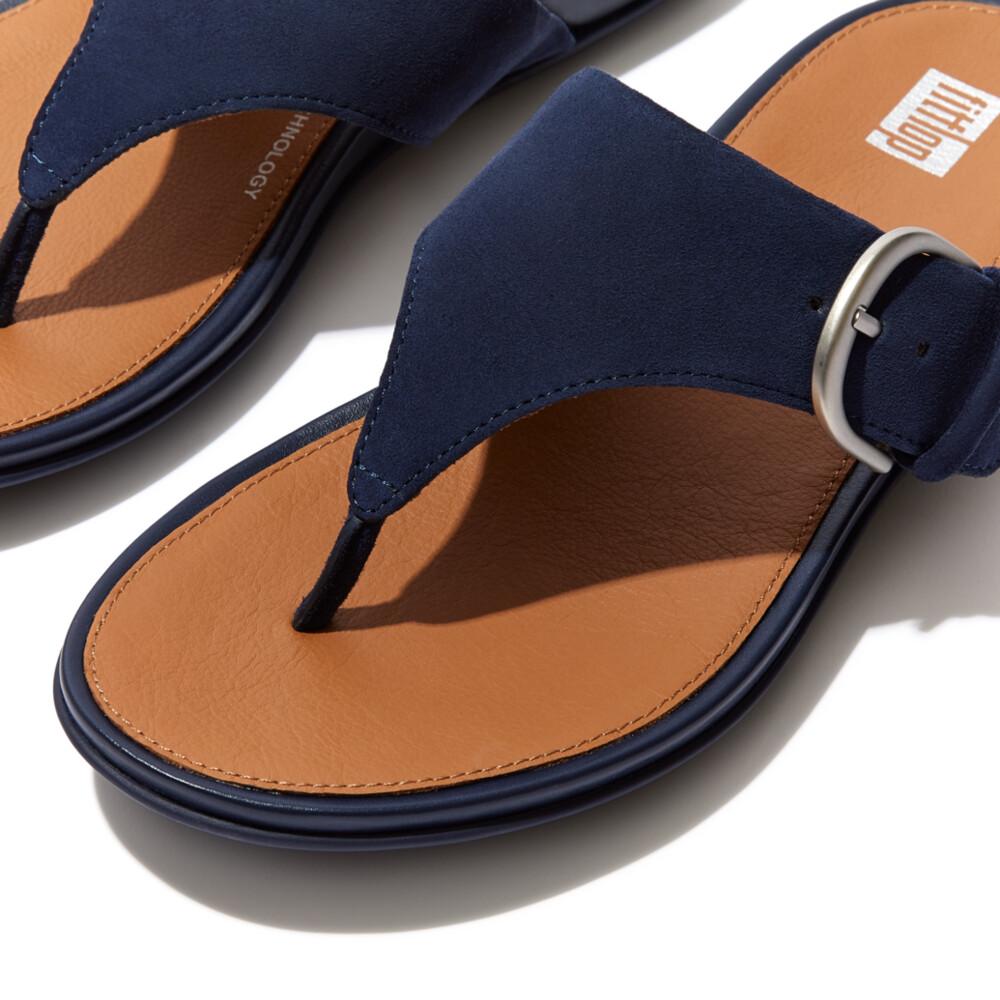 Women's Gracie Buckle Suede Toe-Post Sandals