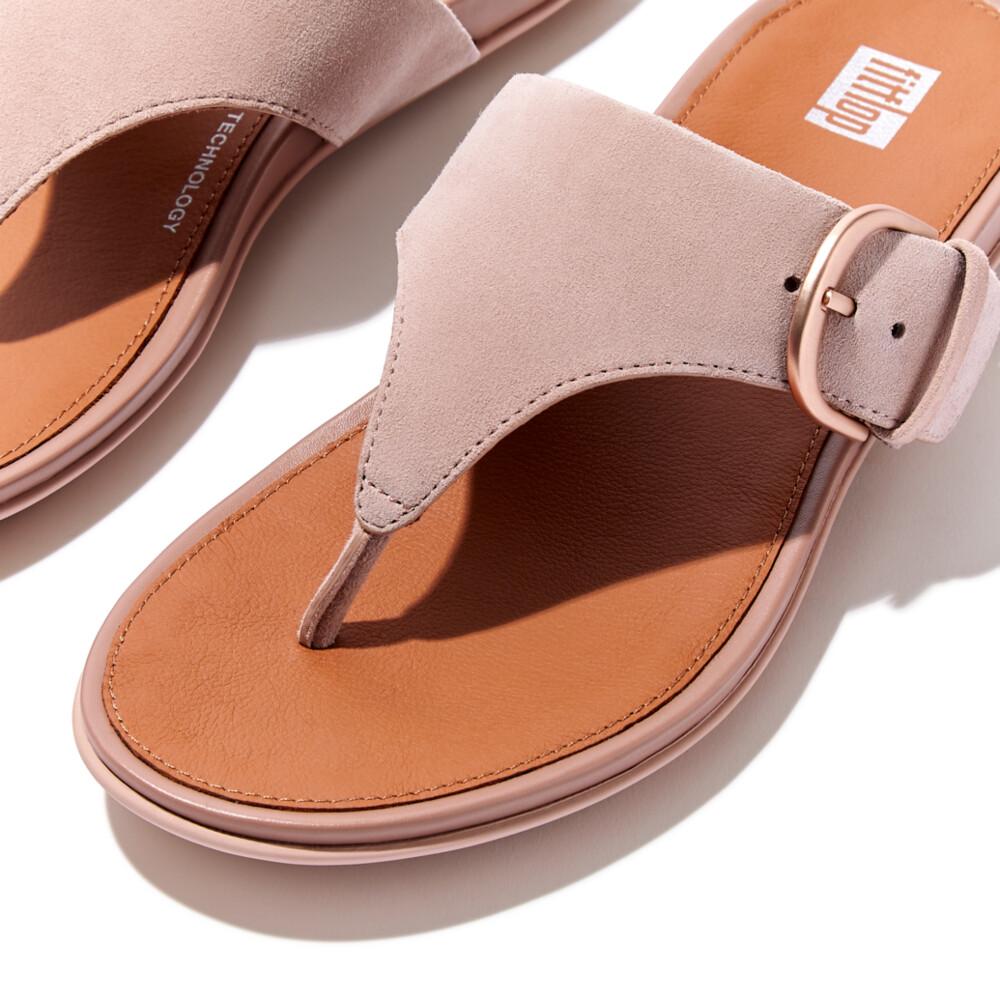 Women's Gracie Buckle Suede Toe-Post Sandals