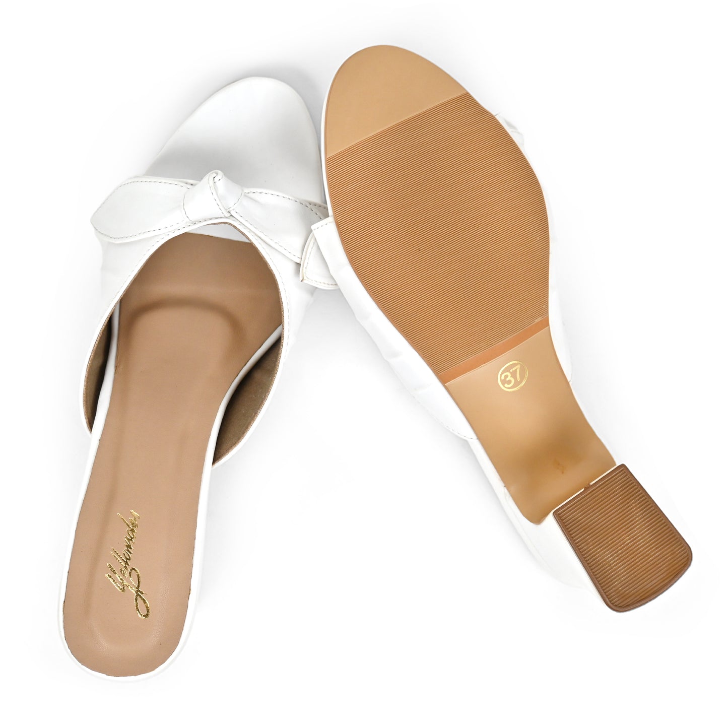 White Block Heel with Bows