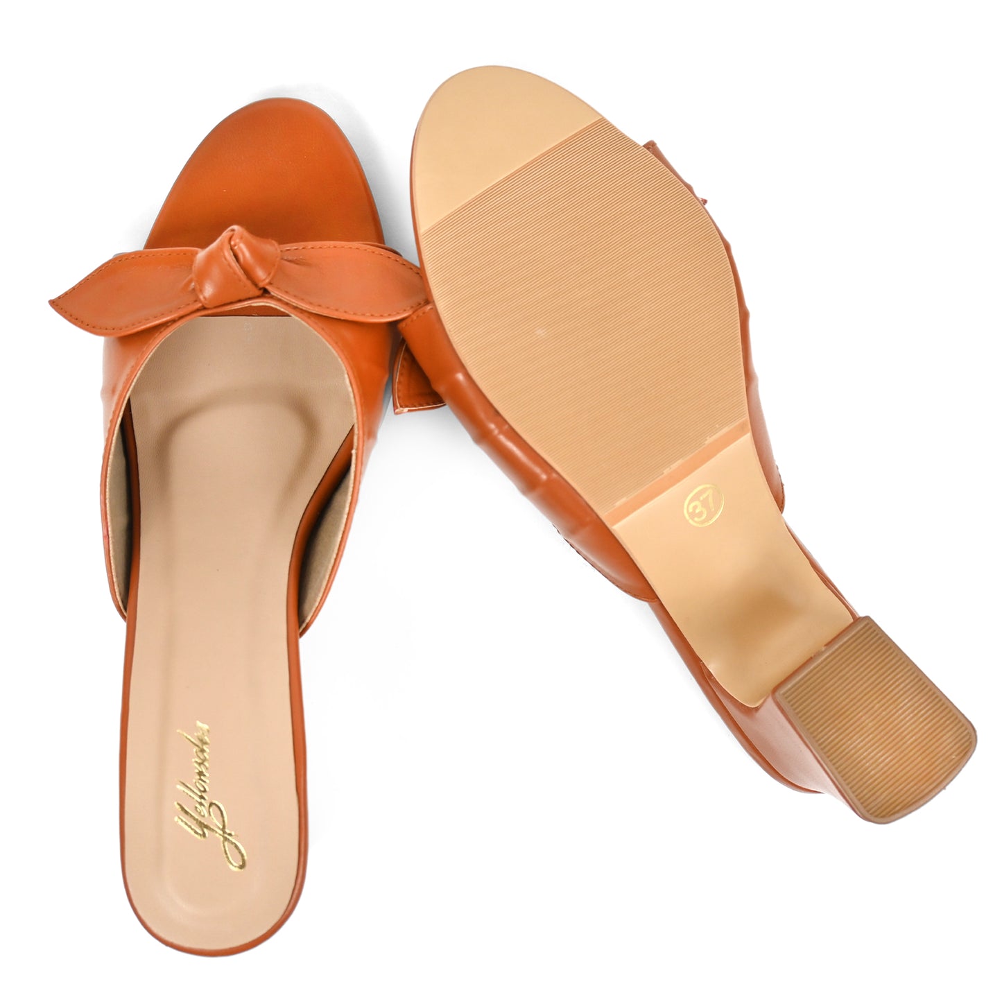 Tan Block Heel with Bows