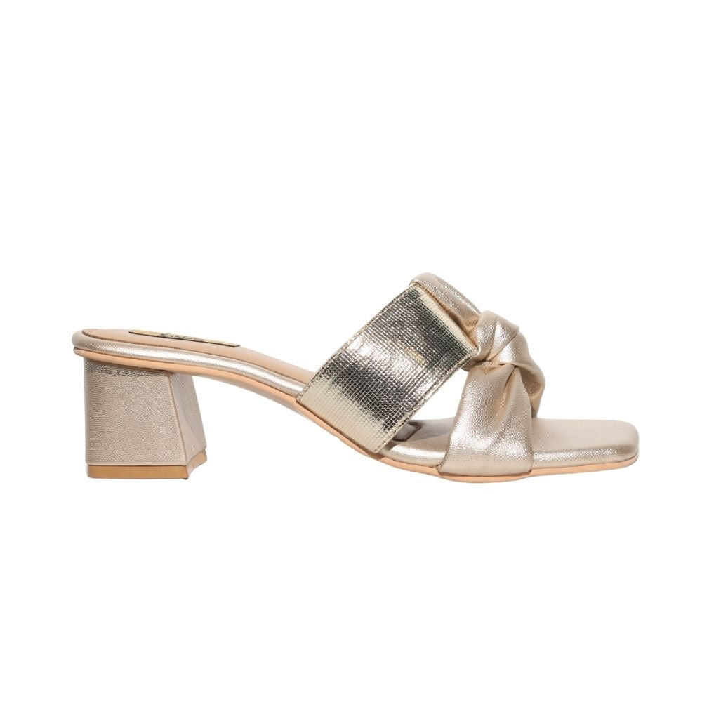 Gold Cross Strap Block Heels