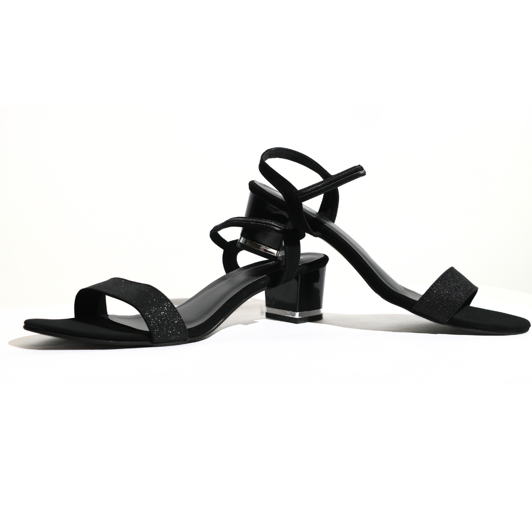 Black Shimmer block Sandals