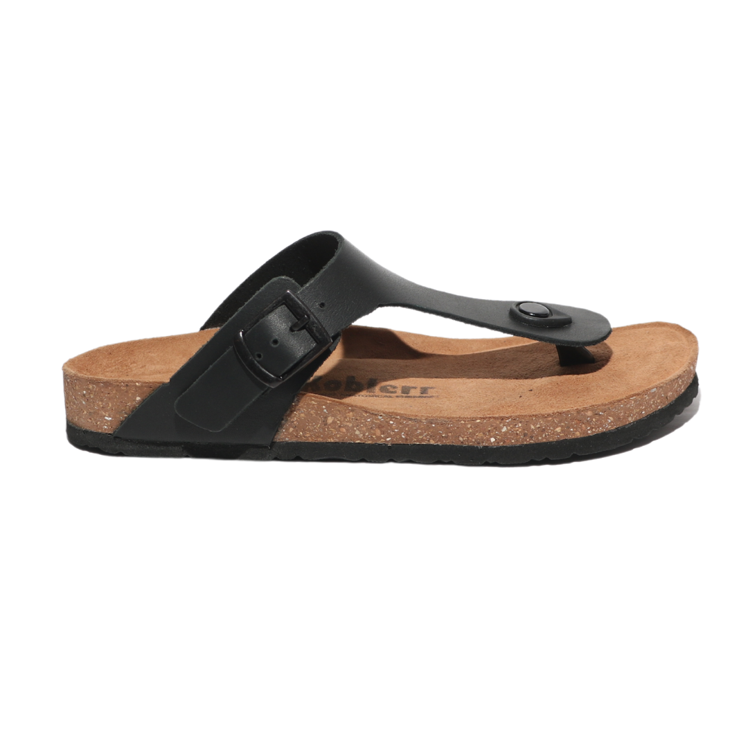 Black Leather T-strap Sandals