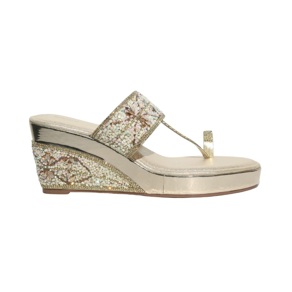 Beige beaded Kolhapuri Wedges