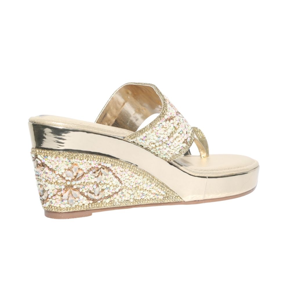 Beige beaded Kolhapuri Wedges
