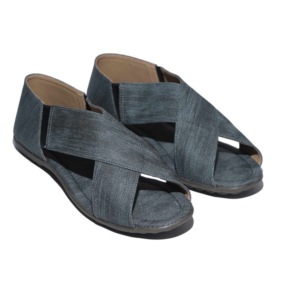 Grey Cross Strap Flat Sandals
