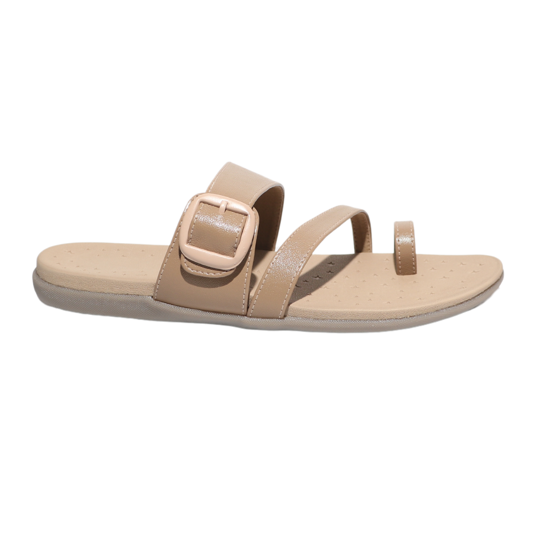 Beige Toe-Ring Slides