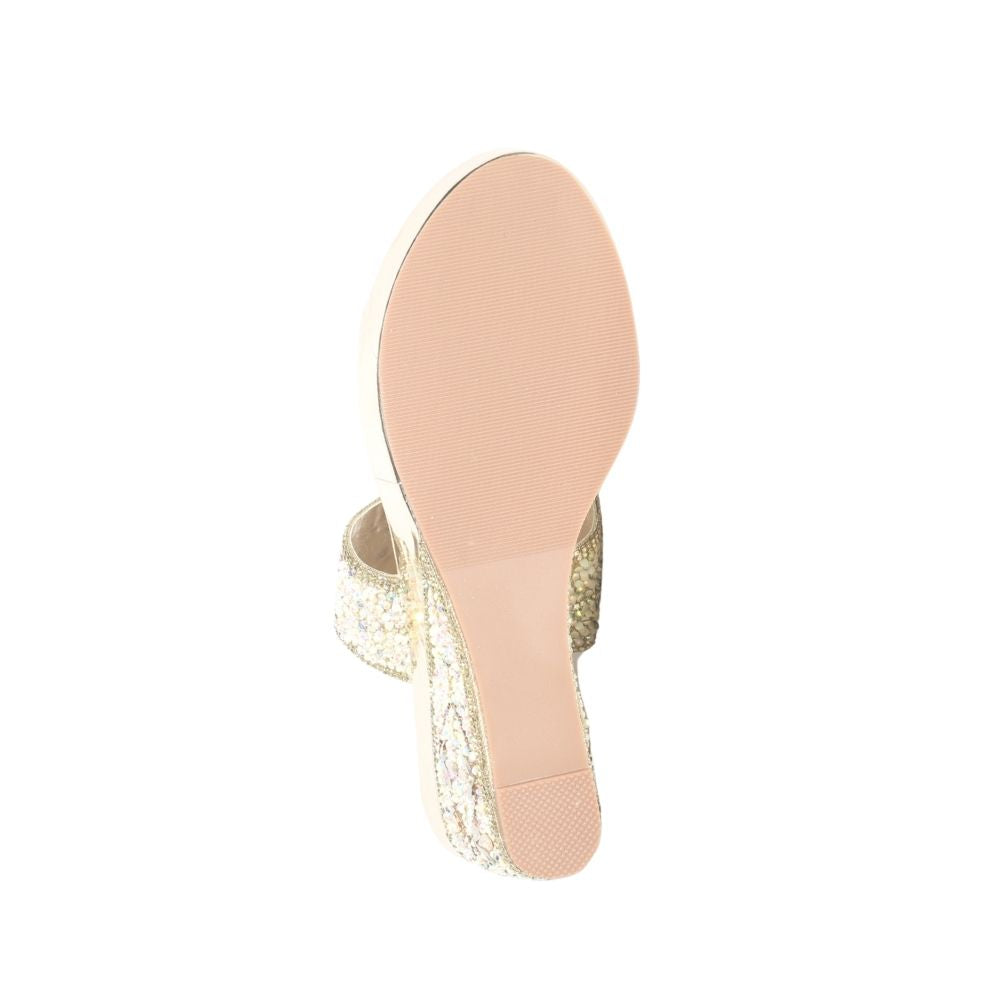 Beige beaded Kolhapuri Wedges