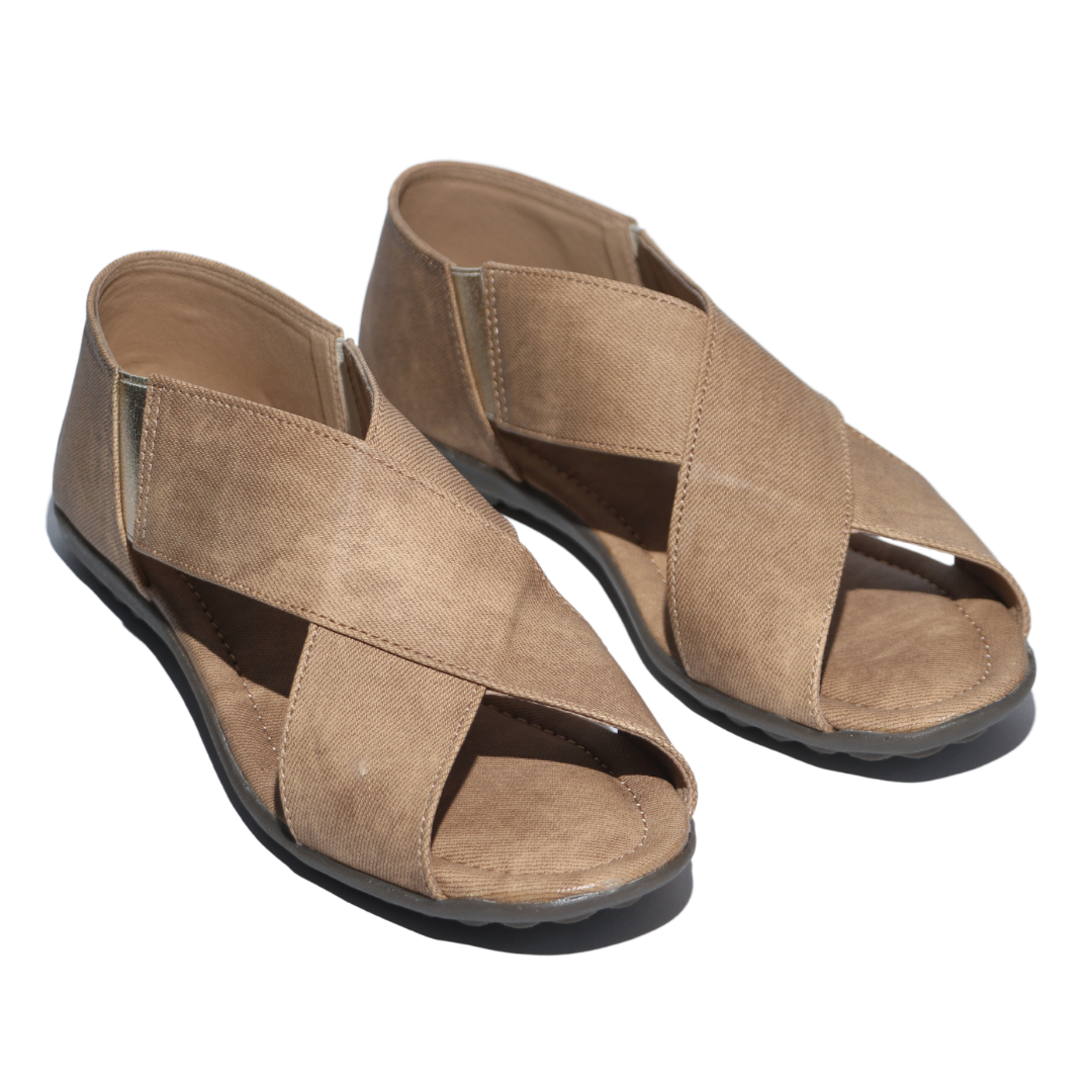 Tan Cross Strap Flat Sandals