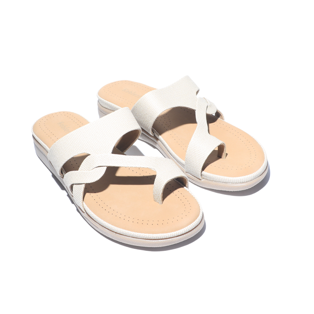 Beige Cross Strap Slides