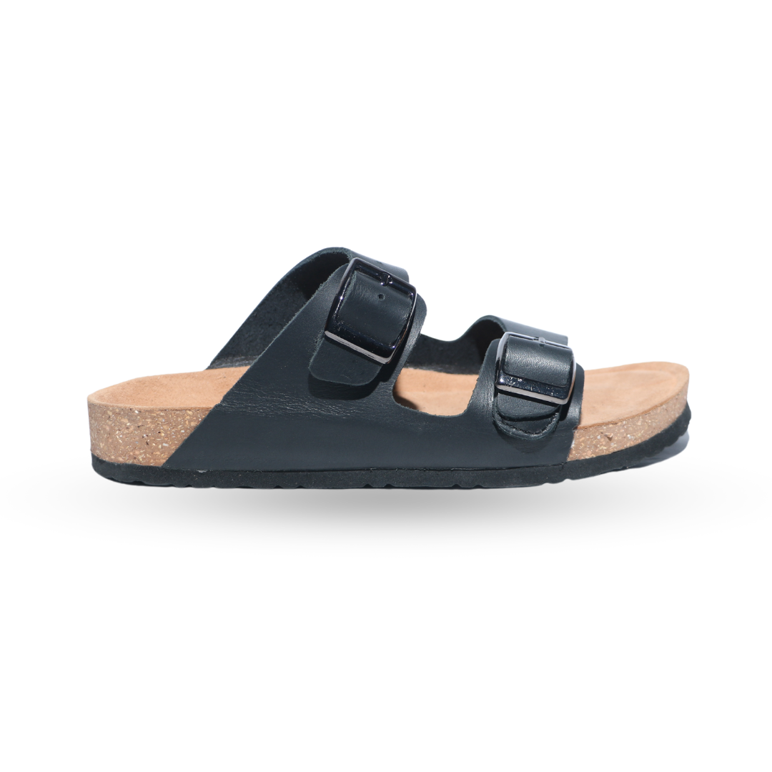 Black Double Buckle Slides