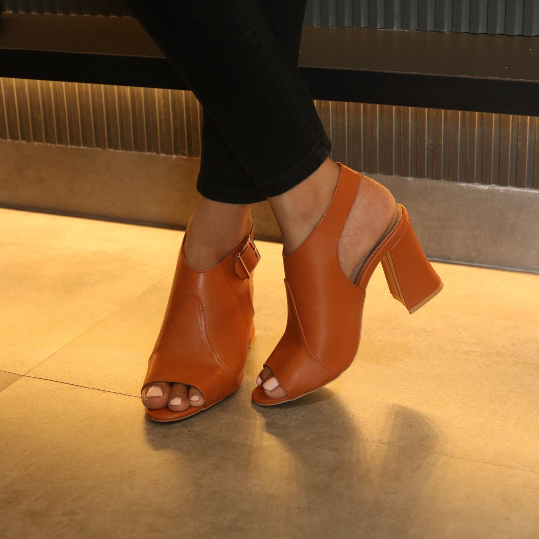 Tan Flare Heel Sandals