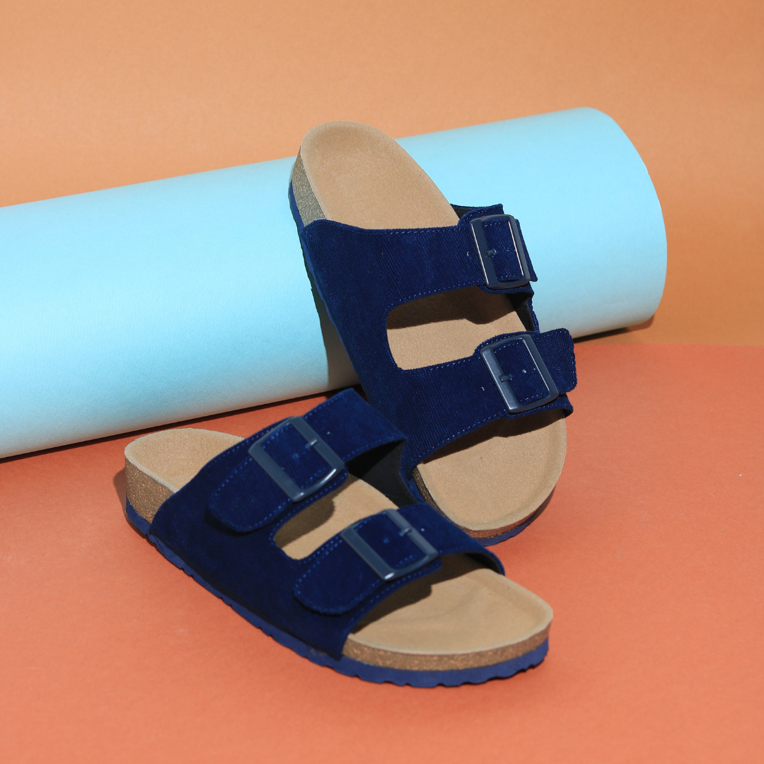 Women’s Corduroy Buckle Slides in Navy