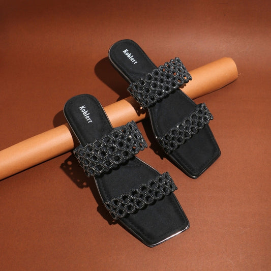 Black Slip-On Flat Sandals