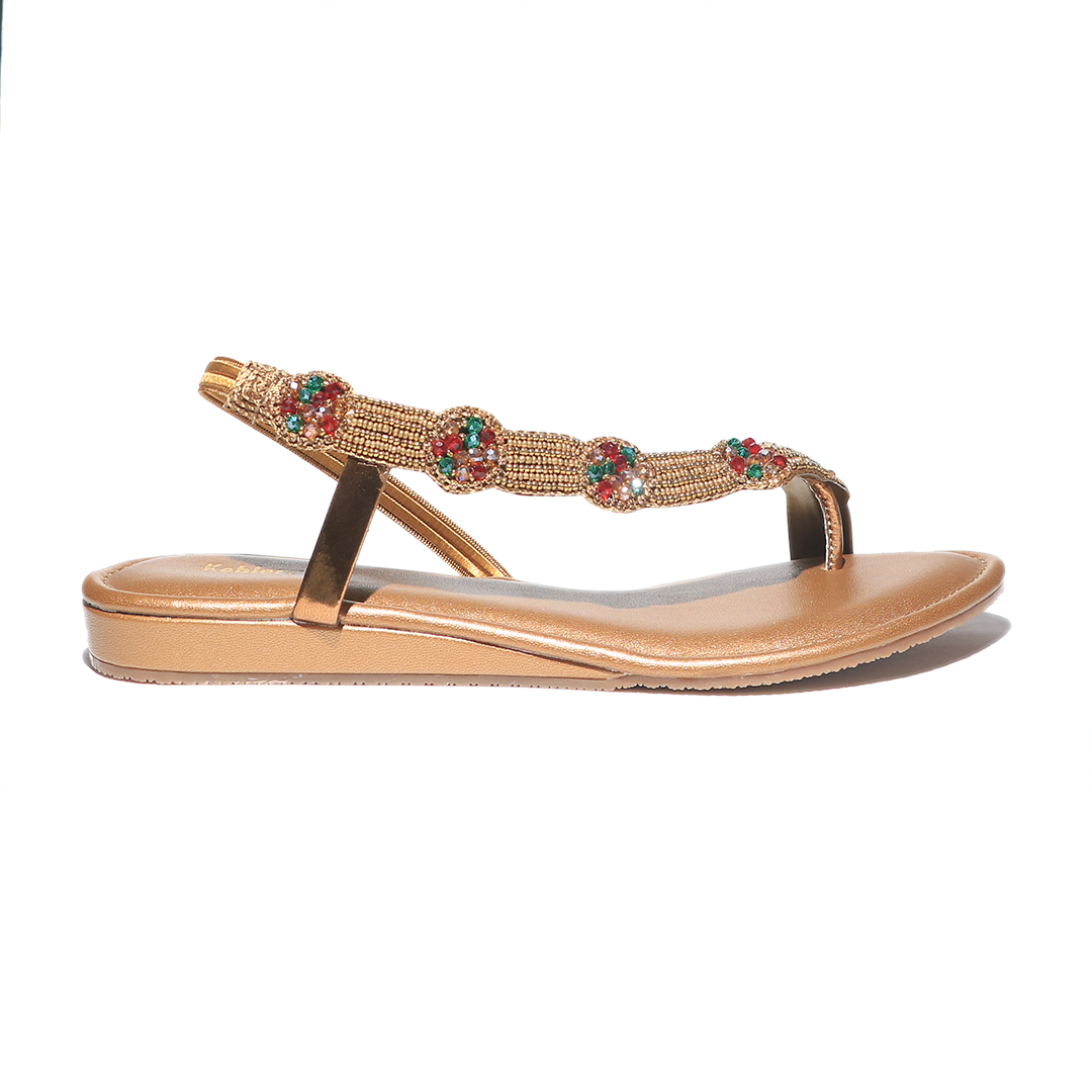 Gold Beaded Asymmetrical Sandals