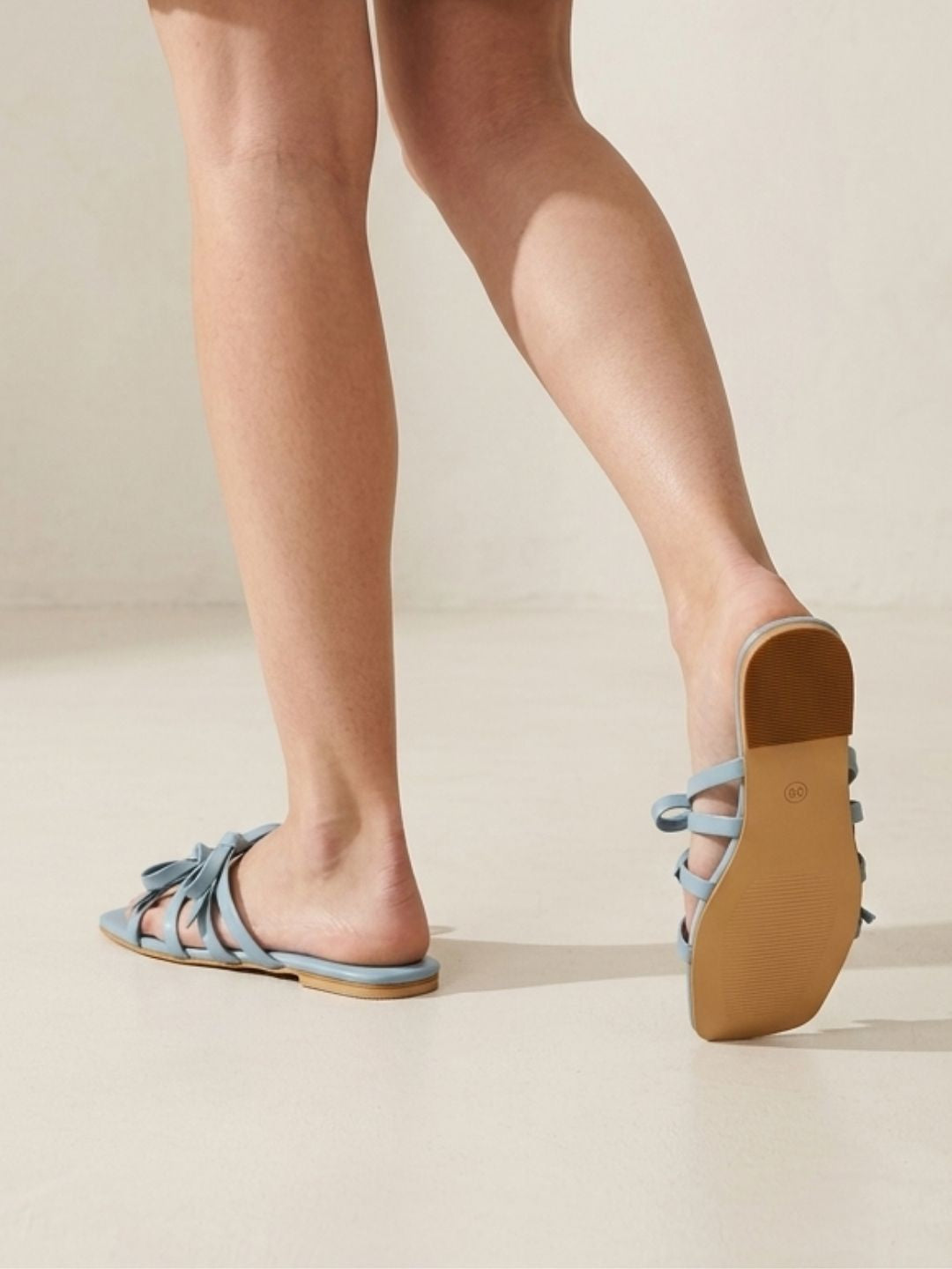 Blue Open Toe Flats with Bows