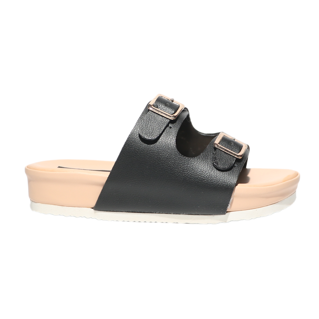Black Double Strap Slides