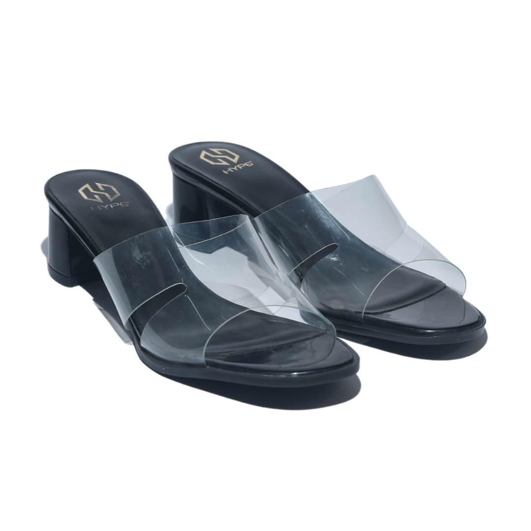 Black Transparent Strap Heel
