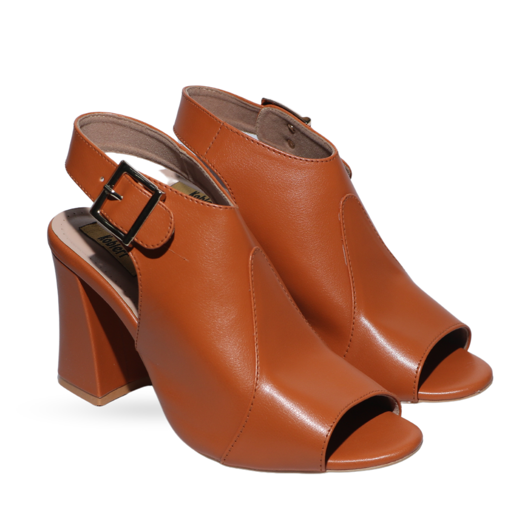 Tan Flare Heel Sandals