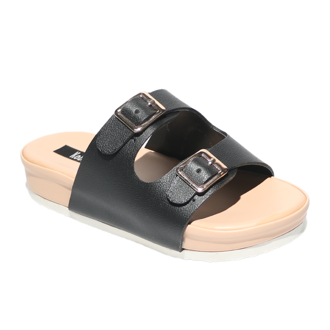 Black Double Strap Slides