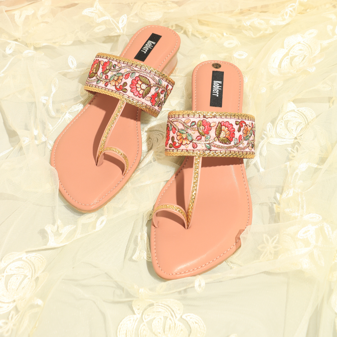 Pink Embroided Kolhapuri