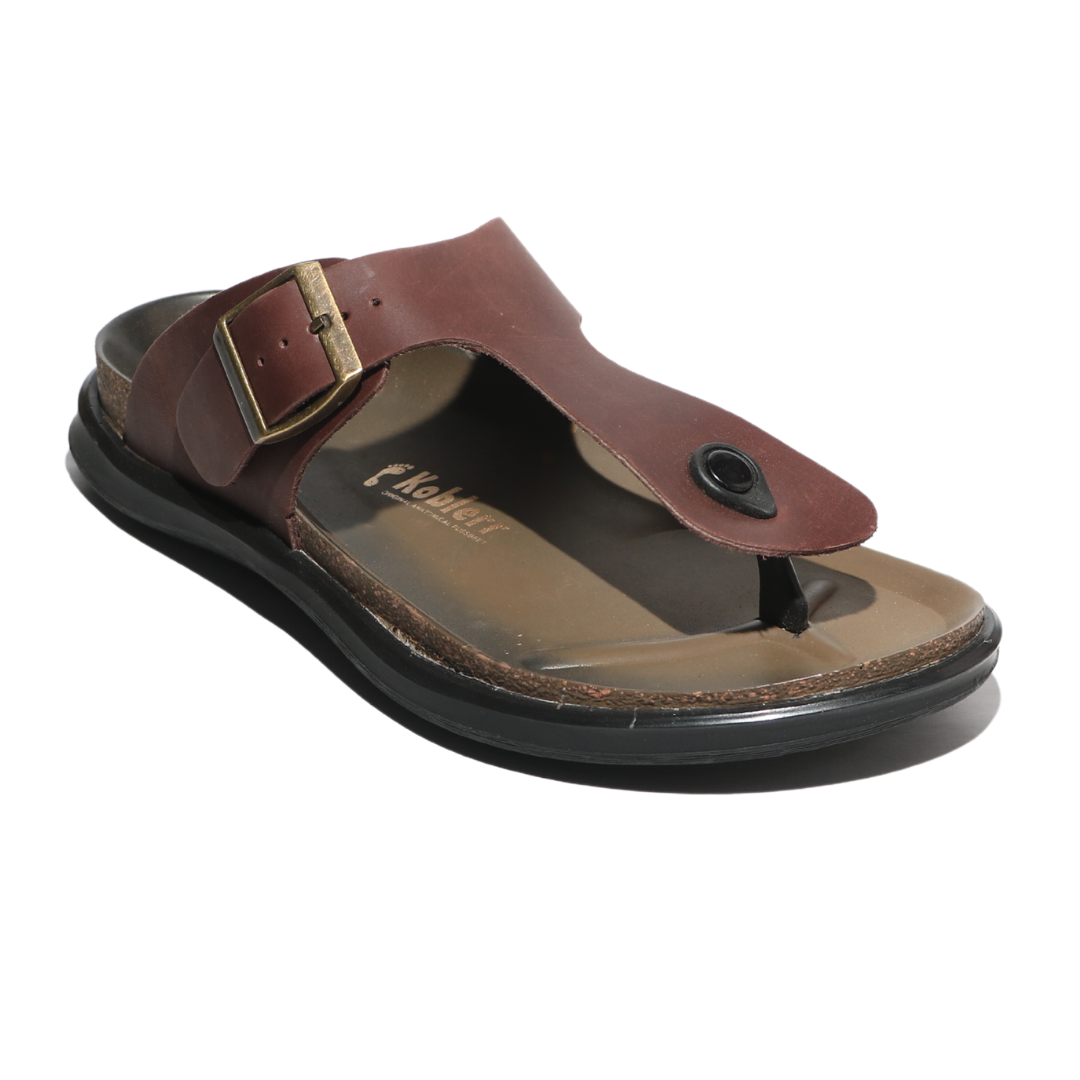 Men's T-Strap Sandals in Brown