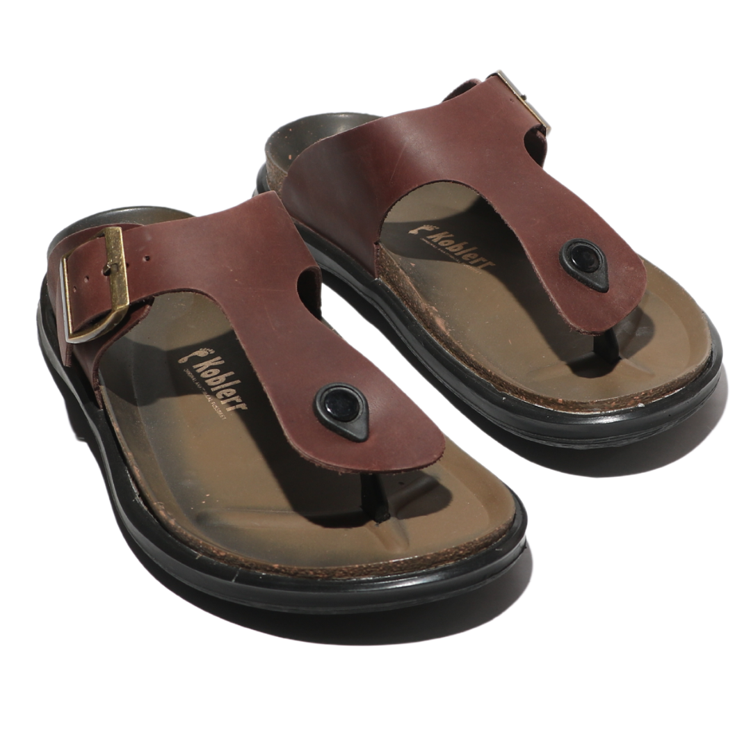 Men's T-Strap Sandals in Brown