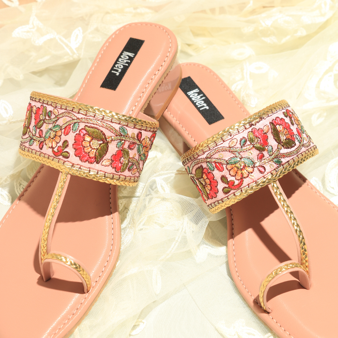 Pink Embroided Kolhapuri