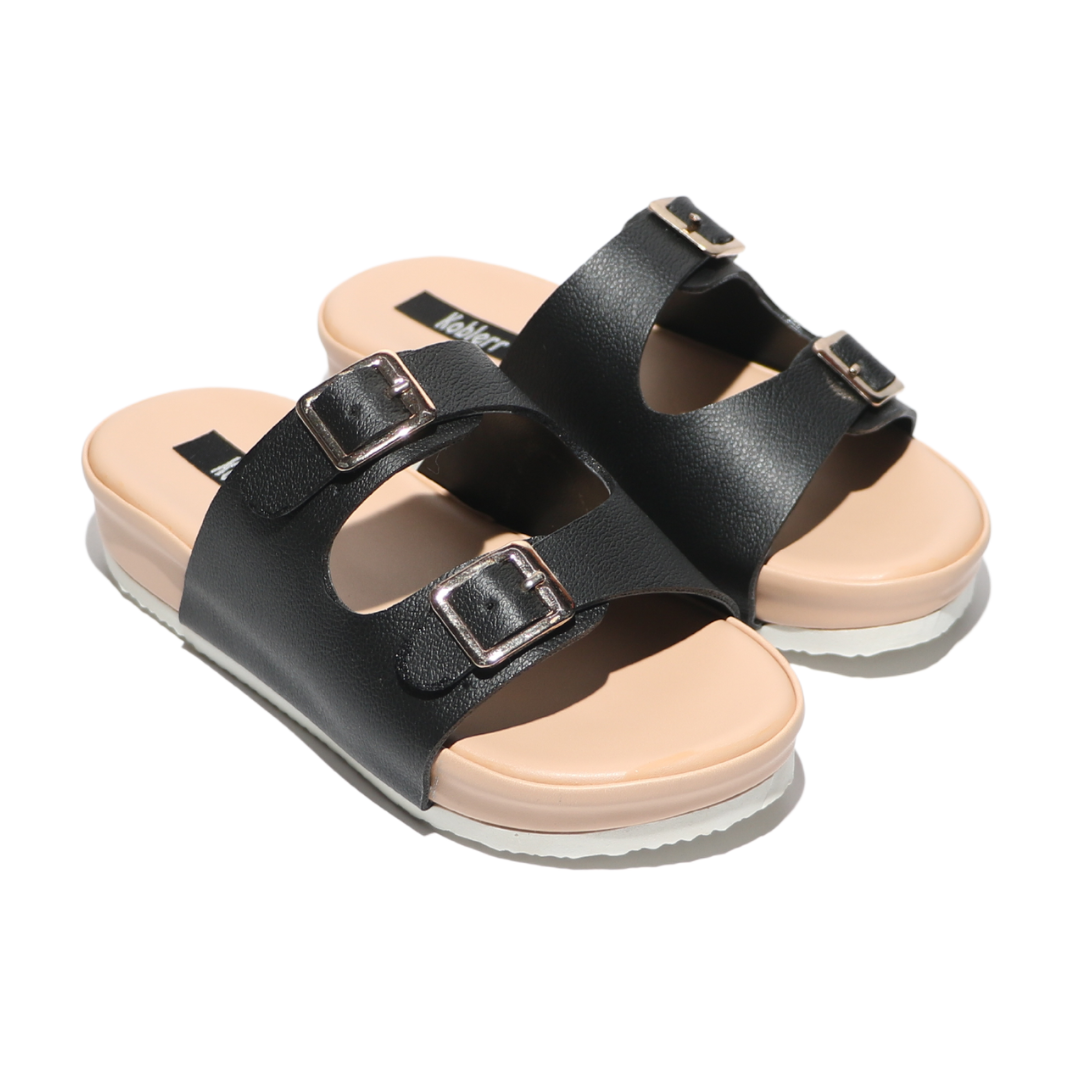 Black Double Strap Slides