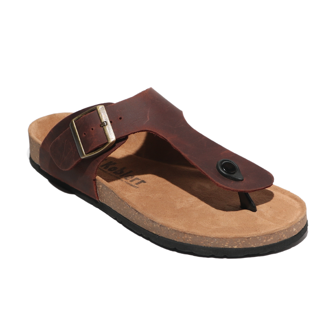 Men's T-Strap Sandals in Brown