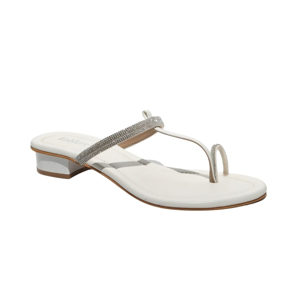 White Embellished Toe-ring Sandals