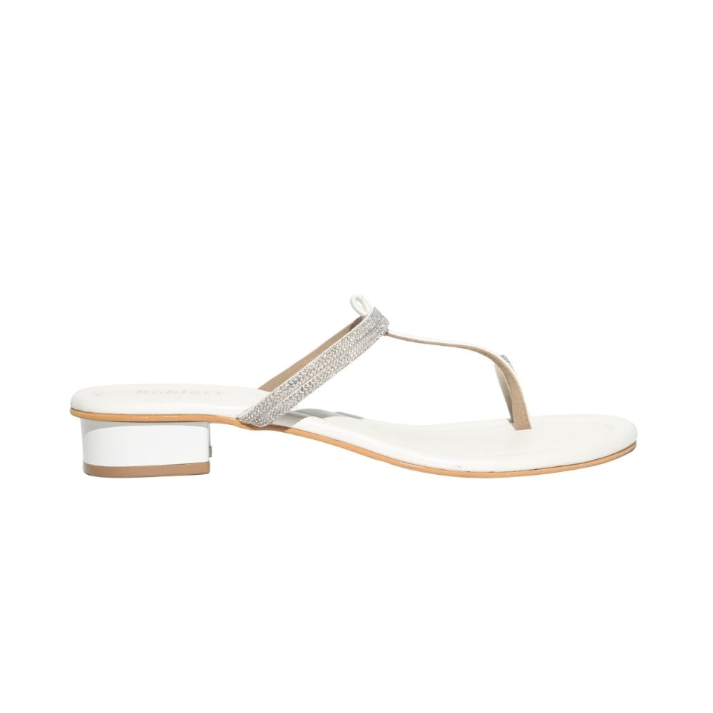 White Embellished Toe-ring Sandals