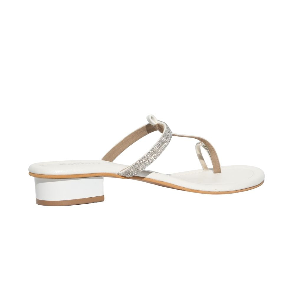 White Embellished Toe-ring Sandals