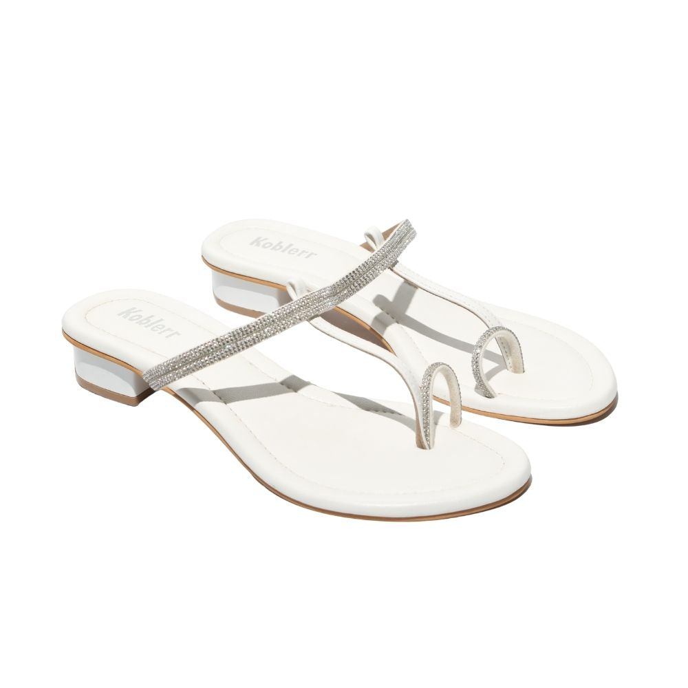 White Embellished Toe-ring Sandals