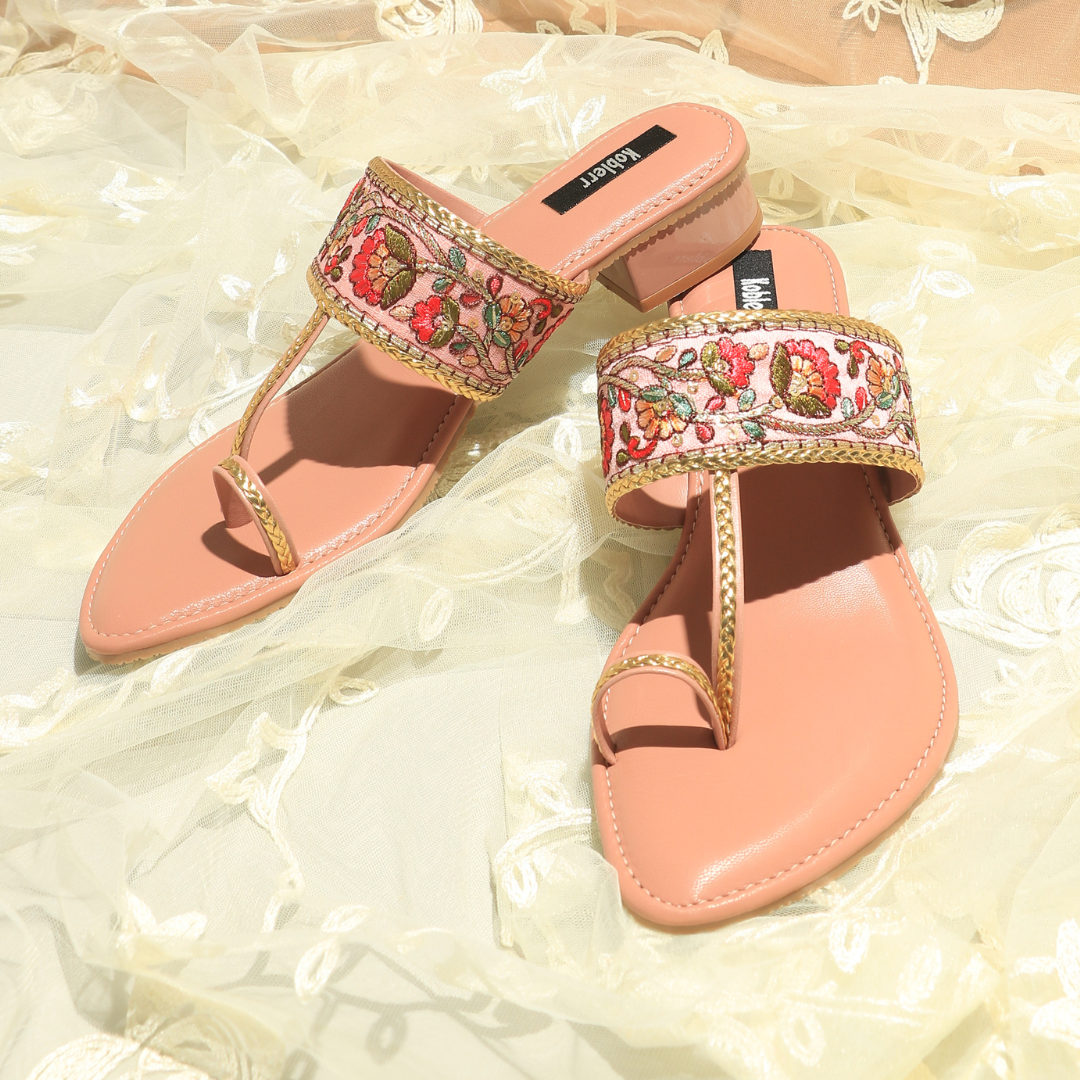 Pink Embroided Kolhapuri