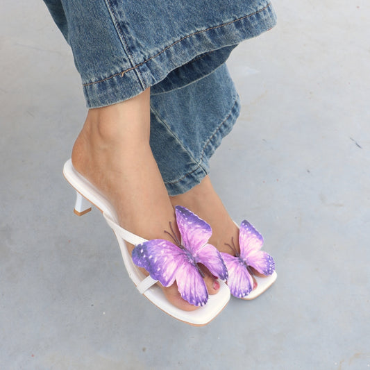 White with Purple Butterfly Heels