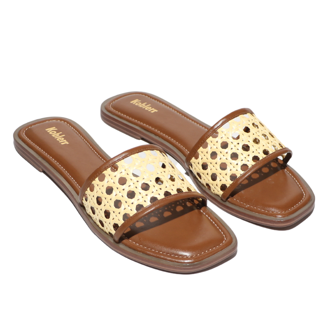 Brown weave Strap Flats