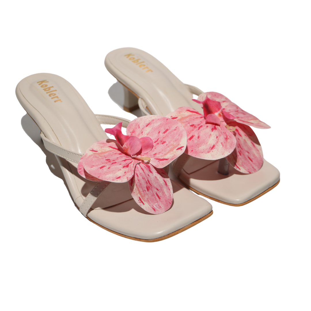 Beige Orchid Floral Heels
