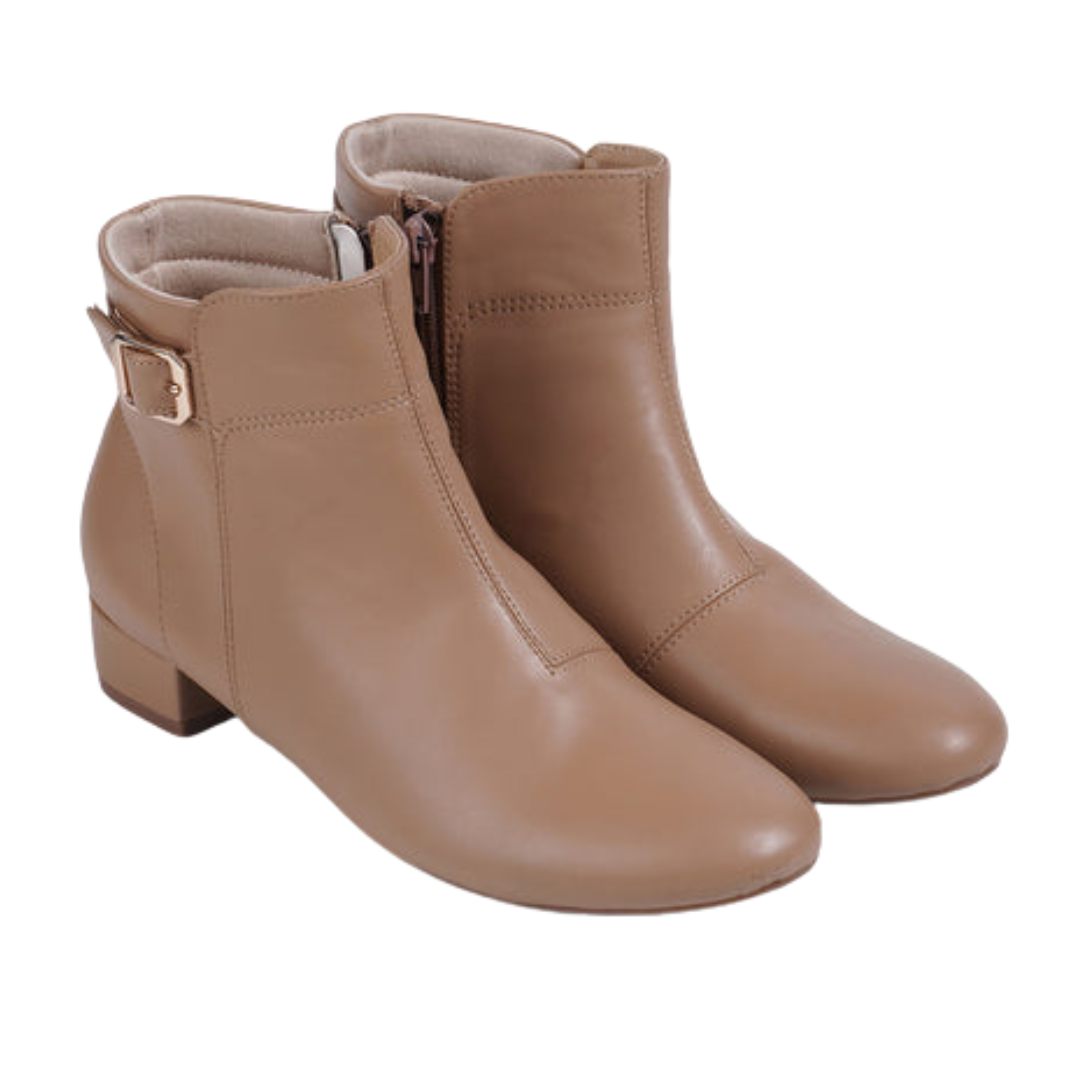 Beige Block Heel Boots