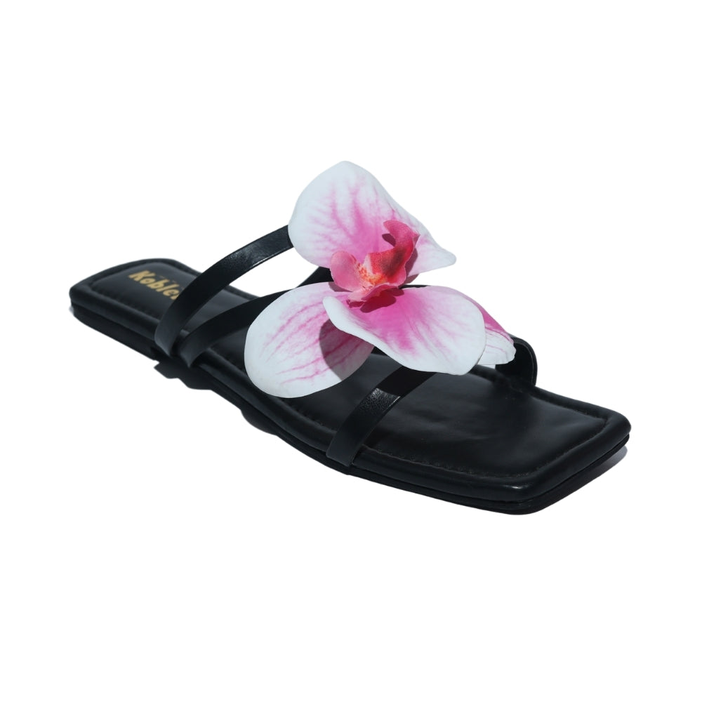 Black Orchid Floral Strappy Flats