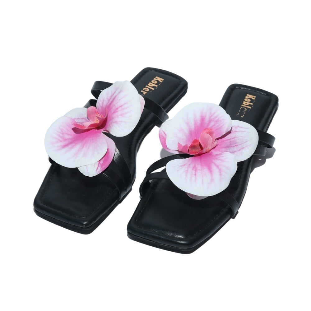 Black Orchid Floral Strappy Flats