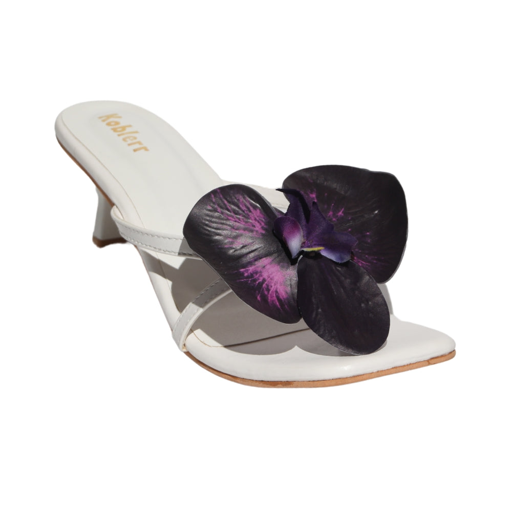 Purple on White Orchid Heels