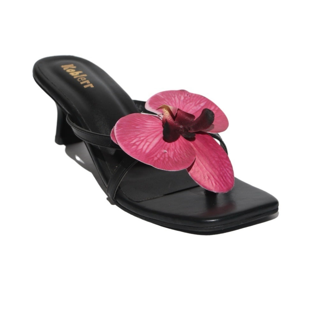 Pink on Black Orchid Heels