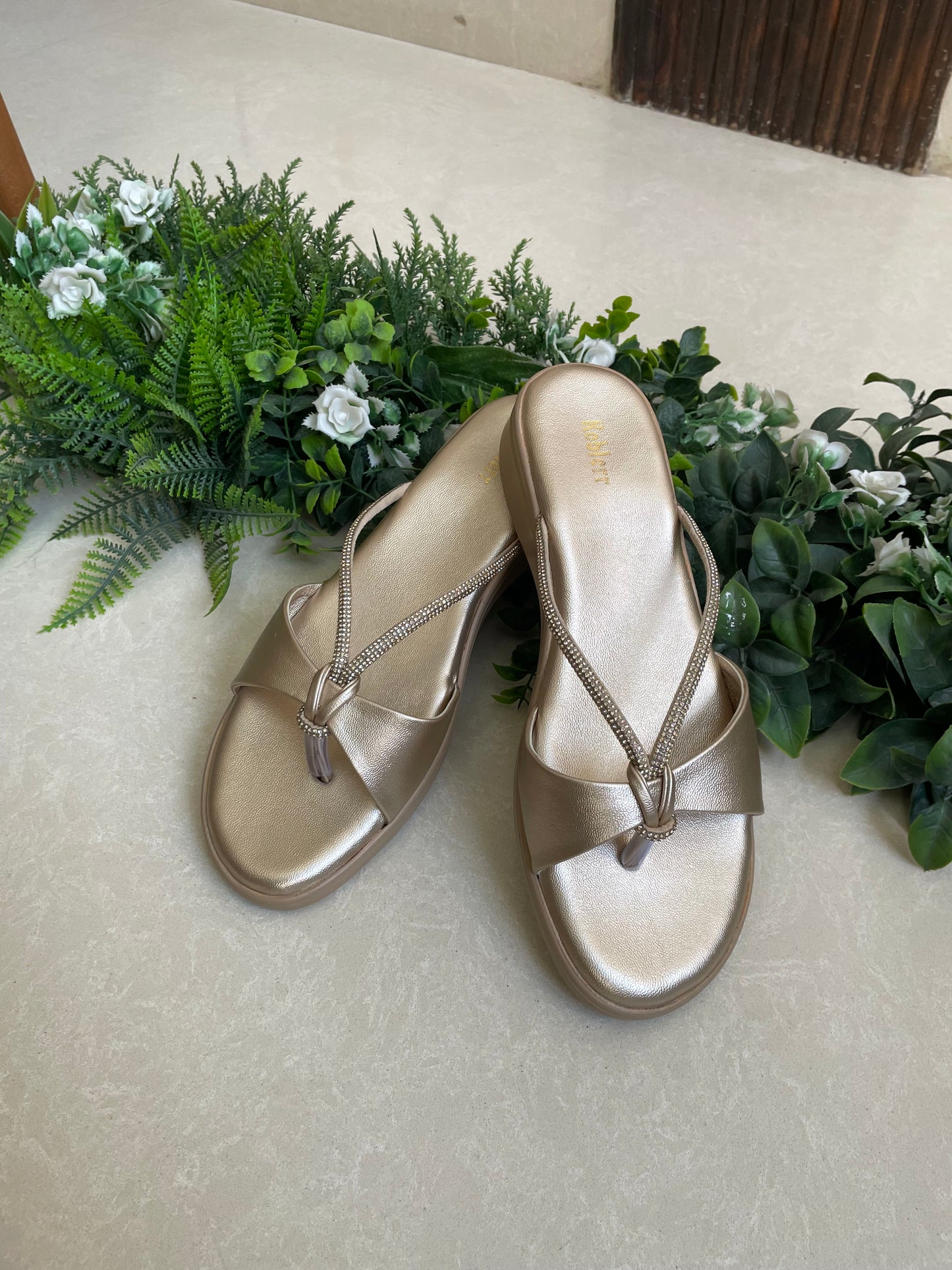 Gold Slip-On Flat Sandals